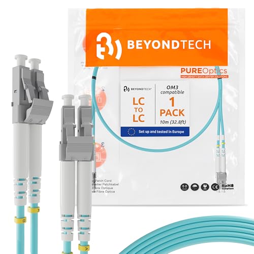 Image of BEYONDTECH 10m (32.8ft) LC to LC Fiber Patch Cable - UPC Multimode Duplex Fiber Optic Cable - 50 /125m core, Compatible with OM3 - 10G LSZH PUREOptics Series