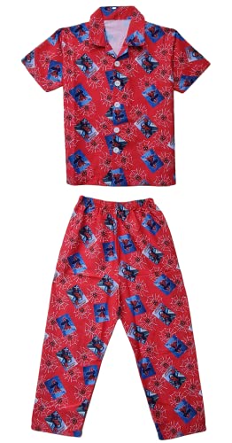 Image of Boys Printed Half Sleeve Night Suit in Red Color Summer Wear Pyjama Set for Boy