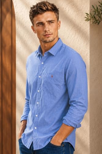 Image of Louis Philippe Men's Cotton Slim Fit Textured Fabric Soft Handfeel Full Sleeve Casual Shirt