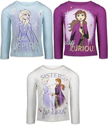 Disney Frozen Princess Anna Elsa Toddler Girls 3 Pack T-Shirts Blue/Purple/White 4T