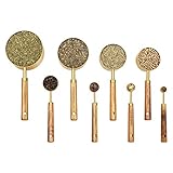 Muchtolove Measuring Cups and Spoons Set of 8, Golden Stainless Steel Measuring Cup with Wooden Handle, Kitchen/Food/Liquid/Baking (gold)