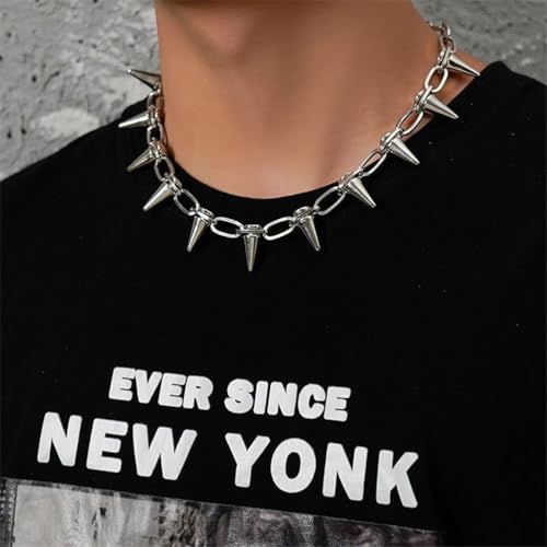 FcNoqgn Hip Hop Halskette, Übertriebene Persönlichkeit Punk Nieten, Kugel- und Kragenketten, Frauen Halskette, Punk Rock (Silber)