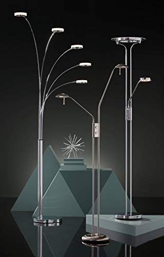 Possini Euro Design Aldo Mid Century Modern Arc Floor Lamp Led 5-Light 88" Tall Chrome Silver Round Ring Shade With Acrylic Diffuser Decor For Living Room Reading House Bedroom Office #TOP7