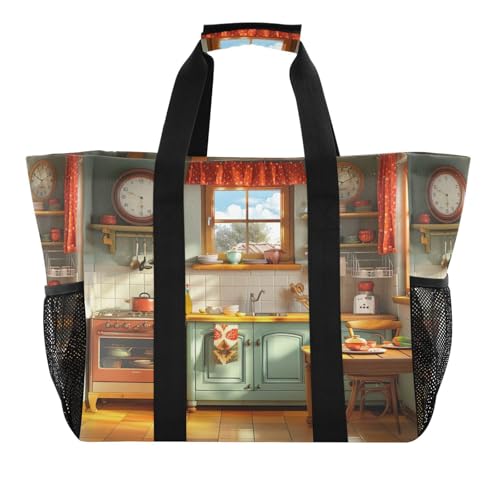 YETTASBIN Kitchen Theme Large Foldable Travel Tote Bag, Lightweight Waterproof Swim Pool Bag with Handles & Pocket for Beach Outdoor, Reusable Grocery Bag for Kitchen, Shopping2