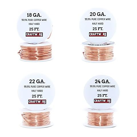 Craftwire USA Solid Bare Copper Wire Round,Bright,Half Hard,25 Feet 18,20,22,24 Gauge Cover