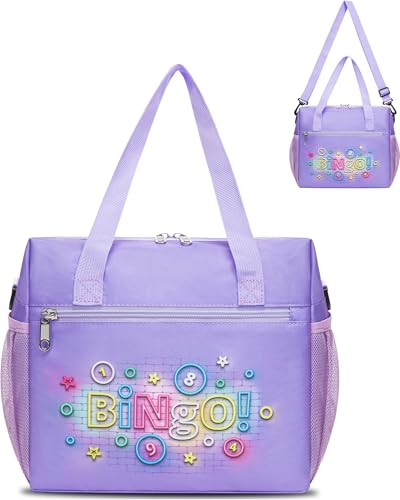 FOKDUVB Bingo Bag for Daubers Dabbers Dobbers Dotters Water Resistant Bingo Accessories Bag with Pockets for Adults Seniors (Light Purple)