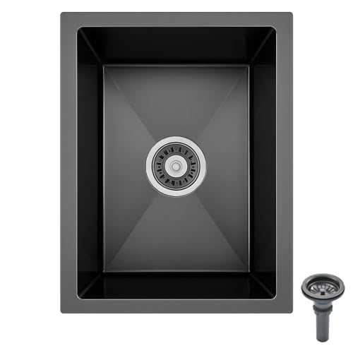 Évier de cuisine noir 35 x 25 cm en acier inoxydable – Évier compact à encastrer avec égouttoir et égouttoir – Idéal pour les petites cuisines, bars ou buanderies (Évier sous plan, 35x25cm)