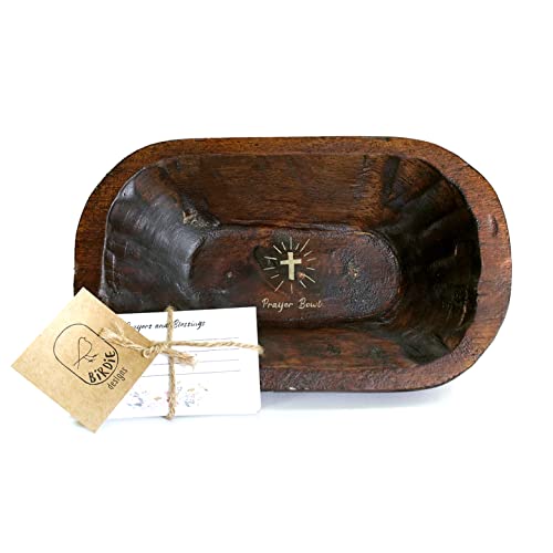 Prayer Dough Bowl With Cards - Wooden Dough Bowl 9.5 Inch - Rustic Wood Bread Bowls #TOP30