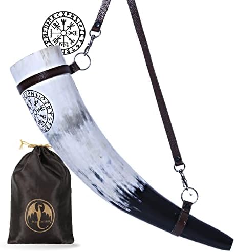 OldEmperor Viking War Blowing Horn| 12 Inch Genuine Ox Battle Trumpet with Leather Strap-Hand Engraved| Easy and Clear Sound| Gift Bag
