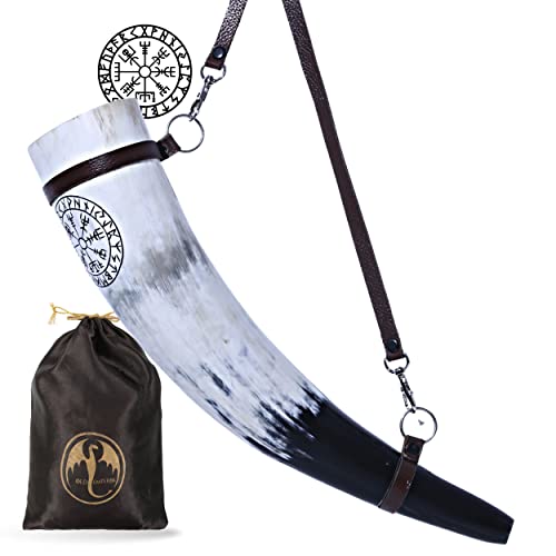 OldEmperor Viking War Blowing Horn| 12 Inch Genuine Ox Battle Trumpet with Leather Strap-Hand Engraved| Mouthpiece for Easy and Clear Sound| Gift Bag by OLDEMPEROR - Used condition - US$36.52