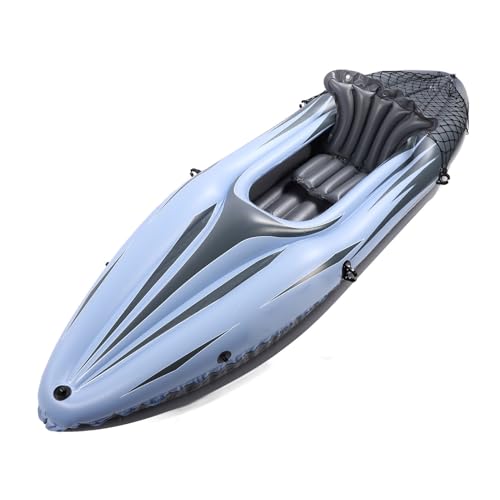 Kayak Hinchable, 1 Persona PVC UV Proof Kayak Hinchable Portátil con Bomba de Mano y Bolsa de Transporte rgonómico Alto Asiento de Espalda Fácil Plegable Blow Up Canoa Barco (Blue)