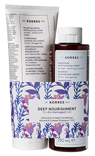 KORRES Almond & Linseed Haarpflege Set für trockenes und sprödes Haar, silikonfrei, 250 ml Shampoo + 200 ml Pflegespülung Cover