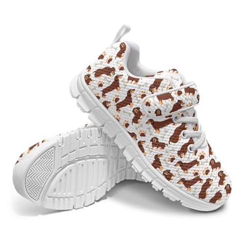 Kids Running Shoes Walking Sports Athletic Tennis Sneakers for Boys Girls Dachshund Pattern（White Sole）4