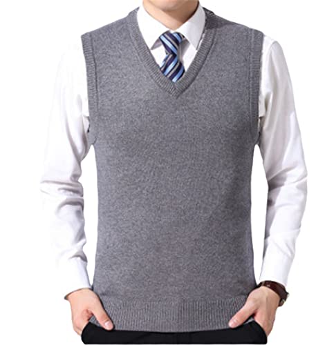 Chaleco de punto gris medio para hombre con cuello en V, talla XL y corte slim fit casual