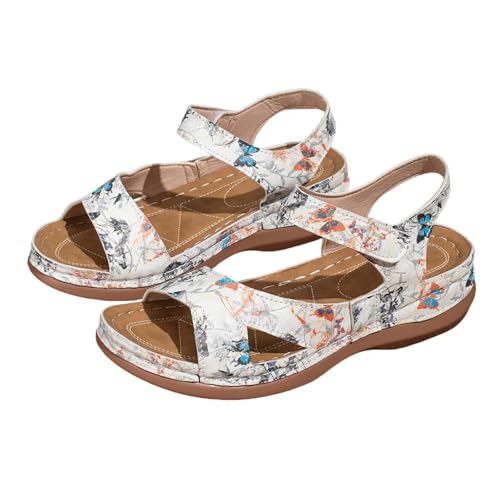 Women's Platform Sandals Retro Wedge Sandals with Floral Prints Summer Arch Support Leisure Beach Shoes