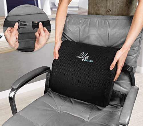 Life Design Lumbar Support Pillow For Office Chair – Memory Foam Pillow For Desk Chair – Back Support For Gaming Chair – Lumbar Support Pillow For Car – Back Pillow For Computer Desk Chair (Black) #TOP4
