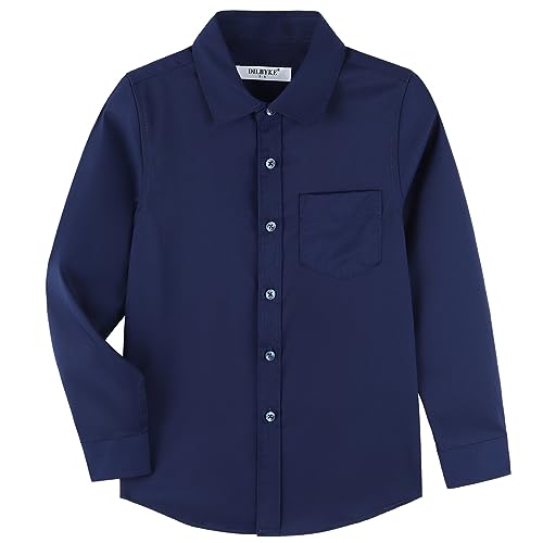 DILBYKE Boys’ Long Sleeve Dress Shirt Solid Button Down Uniform Uniform Woven Shirts - Main Image