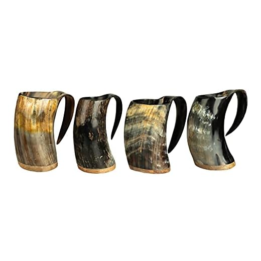 Taza de cuerno vikinga, taza para hidromiel, taza de cuerno, vikingo, Edad Media, taza, cuerno auténtico 0,3 - 0,7l, multicolor, 300-500 ml