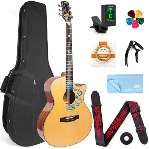 AKLOT Acoustic Guitar for Beginners Full Size 4/4 Folk Guitars Cutaway Acoustique Guitare Starter Kit (Solid Guitar W/Hard Case) Cover