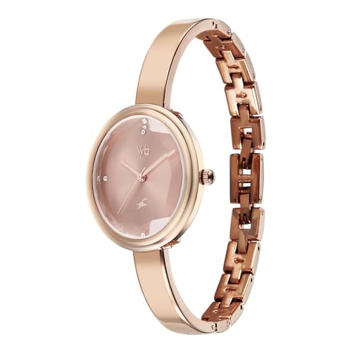 Image of Fastrack Vyb Aura with Quartz Analog Light Pink Dial Rose Gold + Pink Leather Alloy Strap Watch for Women - FV60142WM01W