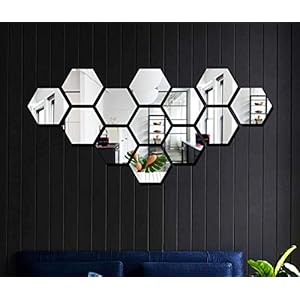 Bikri Kendra – Hexagon 13 Silver mirror stickers for wall, hexagon mirror wall stickers, acrylic mirror wall decor sticker, hexagonal mirror wall sticker, wall mirror stickers, wall stickers for hall room, bed room, Kitchen.