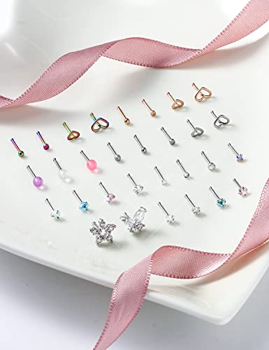 Prjndjw 20G Nose Rings Studs Surgical Steel Nose Studs Glow Dark Heart Opal Cz Flower Nose Piercing Jewelry Nose Rings For Women Straight Bend L Shaped Nose Rings 30Pcs 6.5Mm Nose Piercing Kit Purpke #TOP1