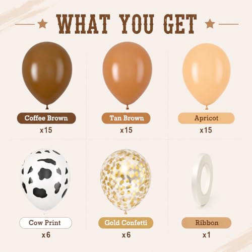 Image of Blush Brown Cow Print Balloons Cowboy Birthday Decorations Western Farm Party 60pcs 12inch Nude Brown Helium Latex Balloons for Arch Tan Coffee Balloon Farmhouse Country Cowgirl Decor