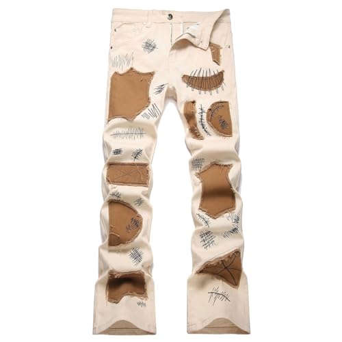 Men's Patches Boot Cut Released Hem Denim Jeans