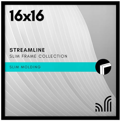 Americanflat 16x16 Picture Frame with Polished Plexiglass - Streamline Collection - Thin Border Square Frame for Wall Display - Hanging Hardware Included - Black