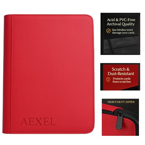 Image of Premium Trading Card Zipper Binder 360 Card Capacity 9 Pocket Pu material For Trading Cards, Sports Cards, TCG Cards (Royal Red)