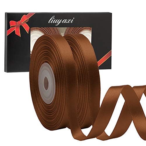 Image of Solid Color Double Faced Brown Satin Ribbon 1 /4 inch X 50 Yards, Ribbons Perfect for Crafts, Wedding Decor, Bow Making, Sewing, Gift Package Wrapping and More