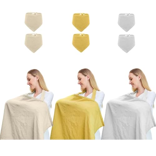 Image of Baby Nursing Cover,Breathable 100% Cotton Nursing Cover with Arched Neckline,Nursing Apron. (Yellow/Milky White/Light Grey)