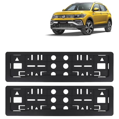 Image of KINGSWAY Taigun Car Number Plate Frames for All 2021 Onwards Models of Volkswagen Car Registration Plate Holders, Black Licence Plate Covers (Front and Rear), Universal Size 51.5 x 14.5 cm