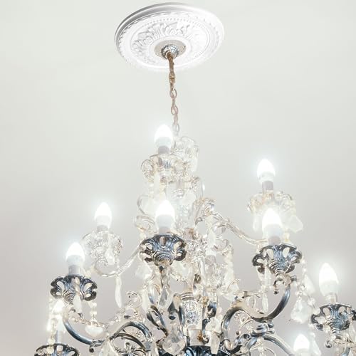 Image of Ceiling Medallion for Light Fixtures Ceiling Fan Medallion Ceiling Light Cover Plate Home Lighting Ceiling Medallions 12 inch OD x 3.6 inch ID(White)