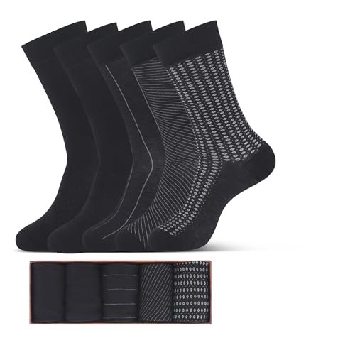 5-Pack Bamboo Socks with a Gift Box - Mens Dress Socks for Men 9-11 Charcoal and Black Socks for men
