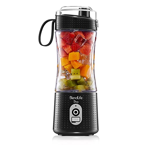 BlendLife Pro Portable Blender For Juices, Shakes, Smoothies, Baby Food & More | 210W | 4000mAh Rechargeable Battery | Crushes Ice, Carrots, Beetroot, Dry Fruits | USB-C Protected Charging Port | 400ml Capacity With Inbuilt Jar, Sipper, And Carry Handle – Black