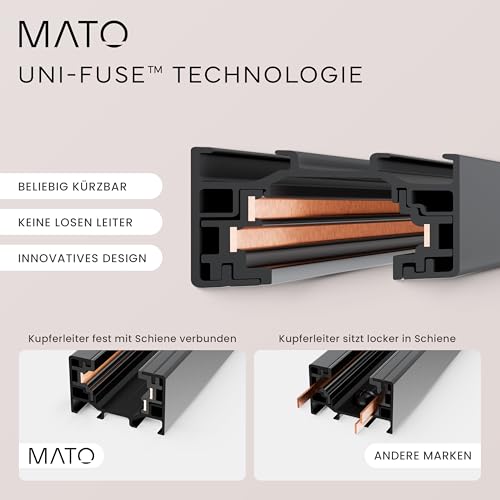 MATO LED Schienensystem Lampen Schwarz Komplettset - Gerade 1m Schiene + 3x GU10 Spots - Lichtschienensystem Decke, Stromschiene 1 Phase 230V Lichtschiene, Lampenschienen System, Stromschienensystem