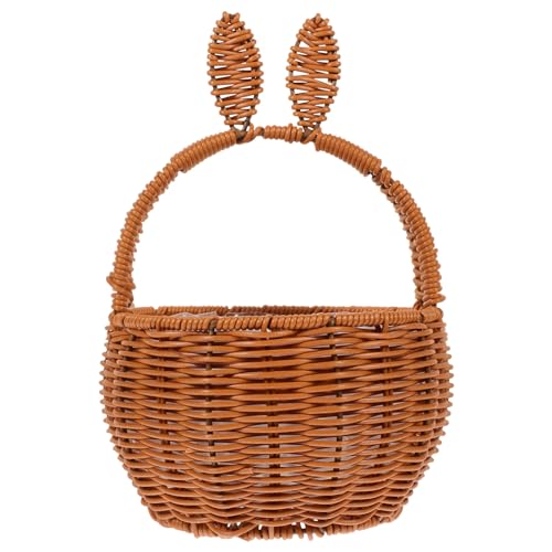 Easter Basket with Handle Easter Bunny Ear Woven Baskets Picnic Basket with Rabbit Ears Wicker Easter Candy Eggs Baskets Rattan Basket for Party
