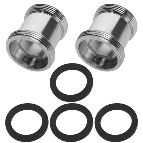 The Lord of the Tools 2 Sets 24mm Male to 22mm Male Thread Brass Faucet Adapter Length Extension Tap Aerator Connector for Kitchen Bathroom Sink with Gasket, Silver, 594-C-HPW