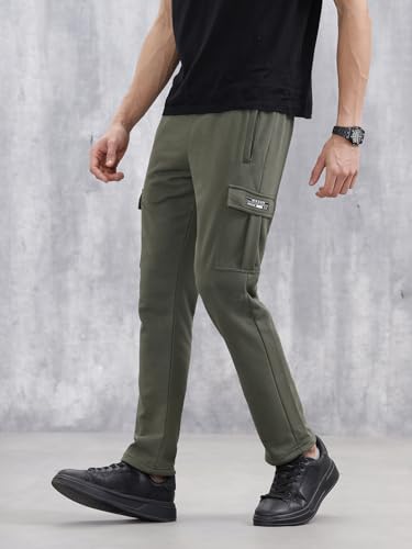 Image of WROGN Men's 320 GSM Cotton Blend Fleece Cargo Joggers | Multi Pocket Utility Design | Regular Fit