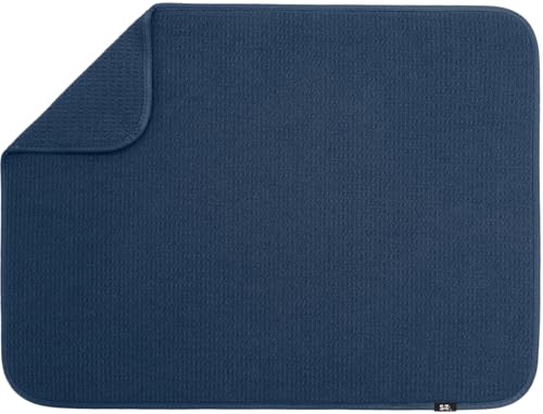 S&T INC. Dish Drying Mat XL, 18” x 24”, Absorbent Microfiber Kitchen Counter Mat, Dish Drying Pad for Dishes, Utensils, Pots and Pans, Extra Large, Navy