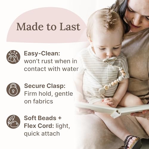 Image of Silicone Pacifier Clip - Metal-Free, Rust-Free, 100% Food-Grade Silicone and Natural Beech Wood, Secure Pacifier Holder for Babies - Cloud - Mila & Lulu