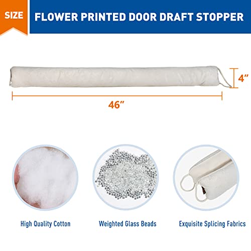 Magzo Door Draft Stopper 46 Inch, Flower Printed Under Door Draft Blocker Noise Stopper Wind Proof, Beige #TOP1