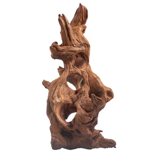 emours Madera flotante natural porosa para acuario, madera flotante con agujeros, túneles y escondites seleccionados a mano, paisaje duro, decoración de reptiles de terrario, sin pintura ni resina (30
