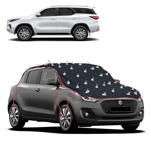 Image of Dog Protection Spike Car Cover for Toyota Fortuner Bonnet to Roof Easy Installation with 4 Elastic Hook Strap | Anti-Scratch Soft Cotton Inner | Complete Protection from Street Dogs & Monkeys