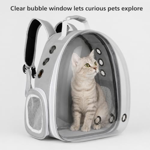 Image of Large Cat Backpack Carrier ExpandablePet Carrier Backpack for Small Medium Cats Fit Up to 18 Lbs, Foldable Puppy Backpack Carrier for Travel,Hiking (Grey, Bubble)