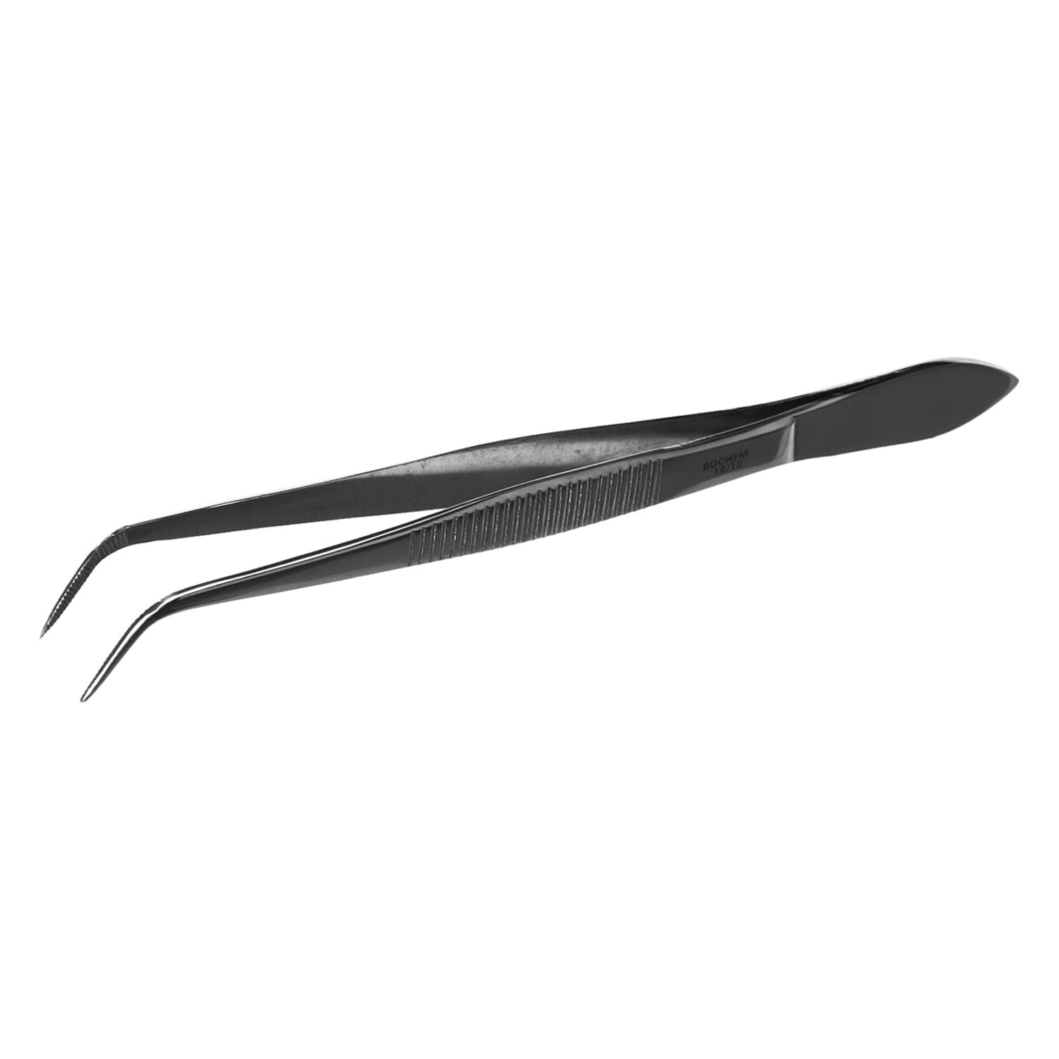 Bochem Pinzas de precisión de acero inoxidable MN-0391, curvadas, puntas sin ranuras, 105 mm de longitud.