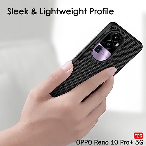 Image of TheGiftKart Back Cover Case for Oppo Reno 10 Pro Plus 5G | Slim & Lightweight | Ultra-Premium Design | Camera Protection Bump | Fabric Texture Case Cover (PC & TPU, Black)