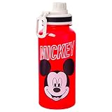 Silver Buffalo Disney Mickey Classic Varsity - Botella de plástico con boquilla giratoria, 32 onzas