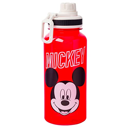 Silver Buffalo Disney Mickey Classic Varsity Twist Spout Plastic Water Bottle with Stickers You Stick Yourself, Red, 32 Ounces